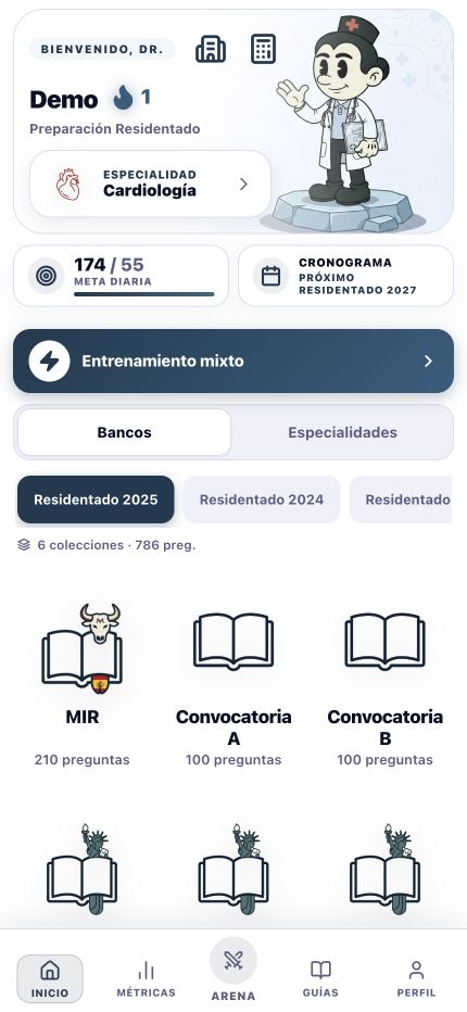 Pantalla de inicio de DrMaster con bancos y objetivo diario